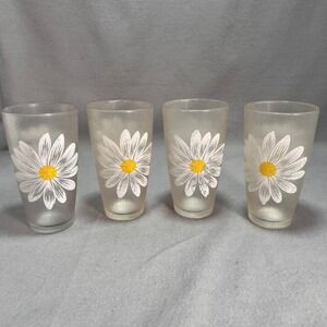 H.J. Stotter Daisy 60s Vintage Acrylic Tumblers Clear Frosted Vintage Set of 4